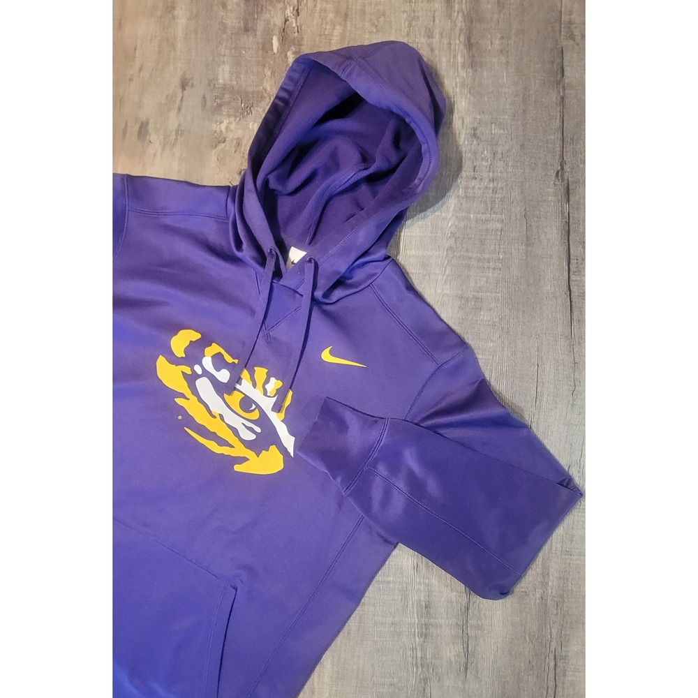 Nike LSU Tigers Therma-FIT Hoodie Mens Medium Purple Yellow Sweatshirt NCAA EUC